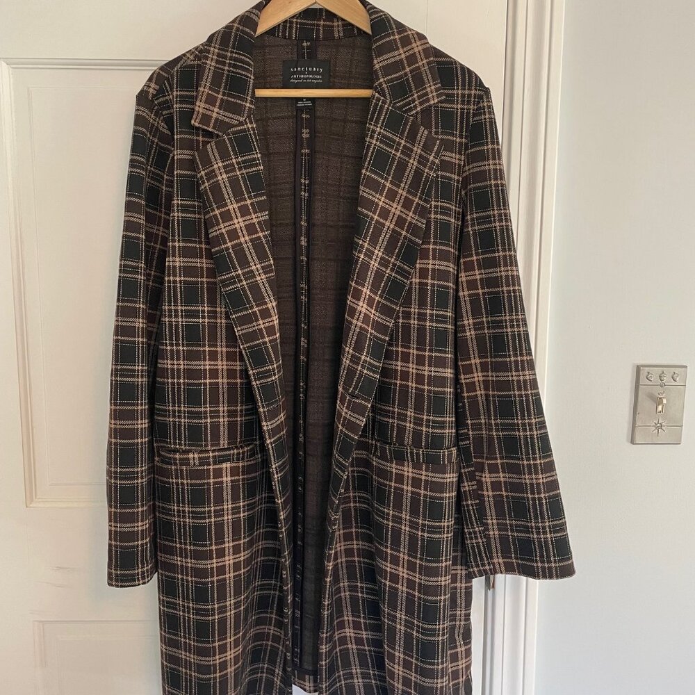 Women's Sanctuary by Anthropologie Brown Plaid Coat Medium - Picture 2 of 6